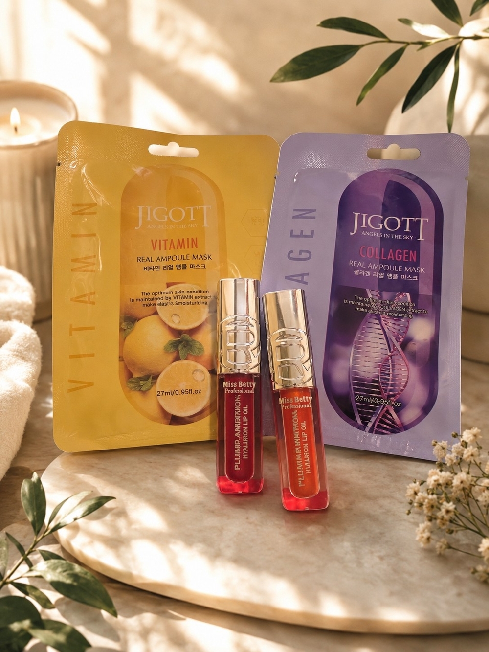 Plumping Lip Oil Duo And 2 Face Mask